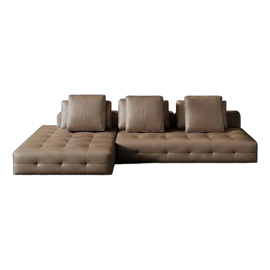 Modern Brown Leather L-Shaped Sectional Sofa