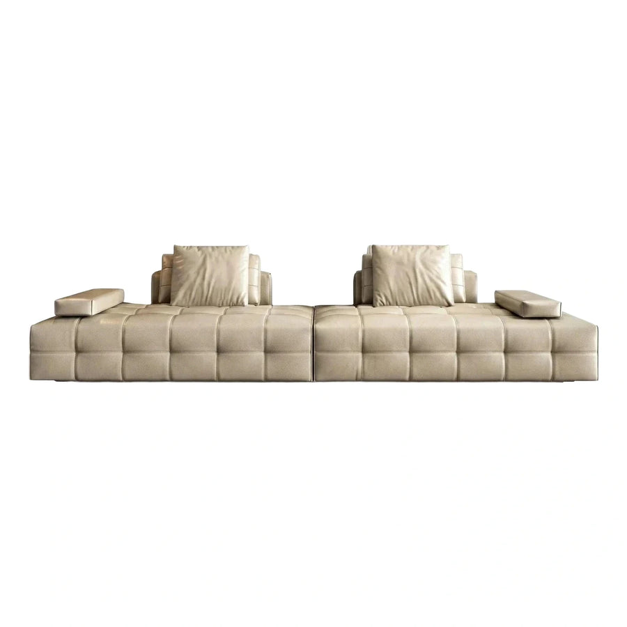 Modern Cream Leather Grid Tufted Modular Sofa