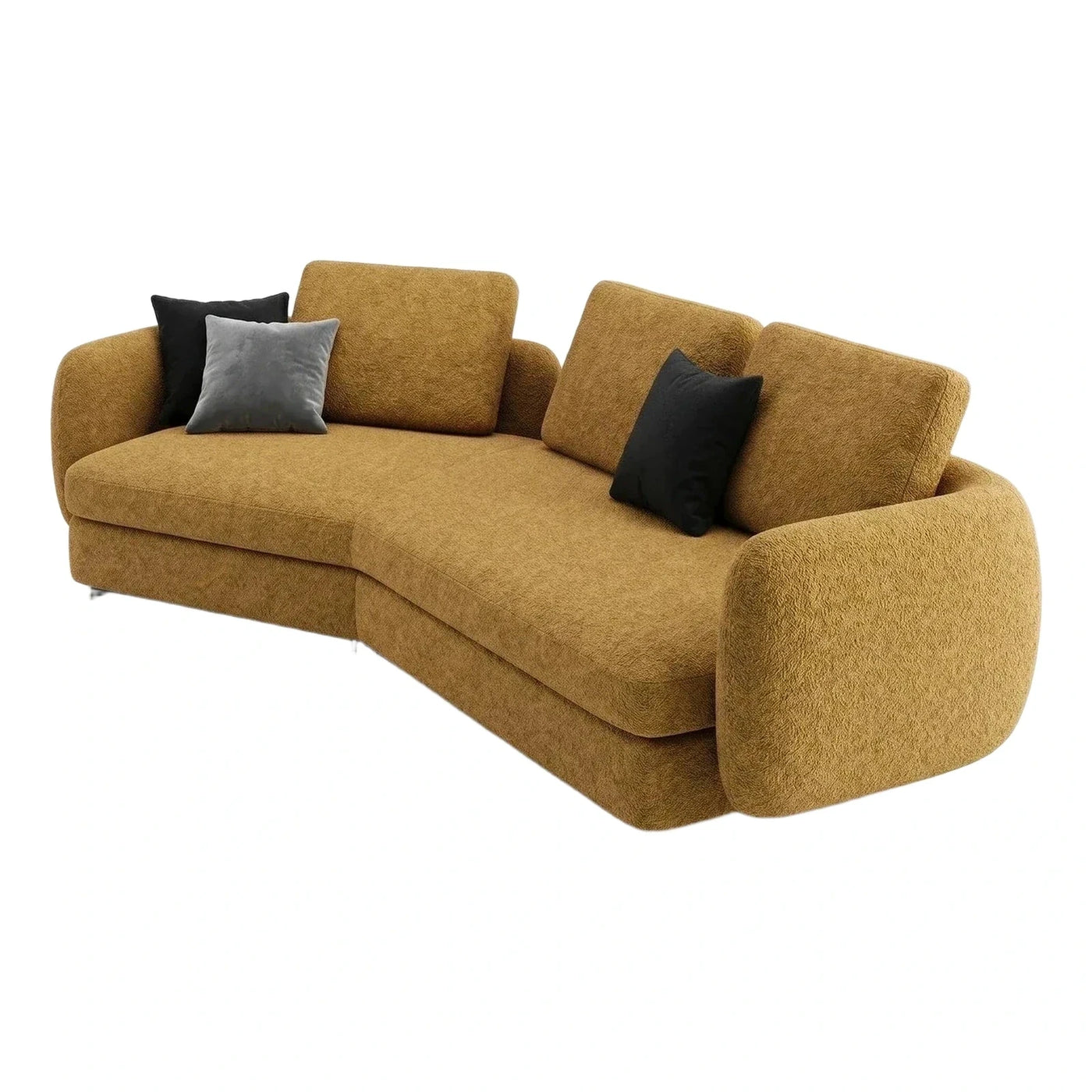 Curved Mustard Boucle Sectional Sofa with Metal Legs
