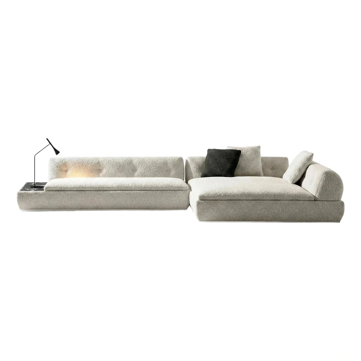 Cream Boucle L-Shaped Sectional Sofa With Table