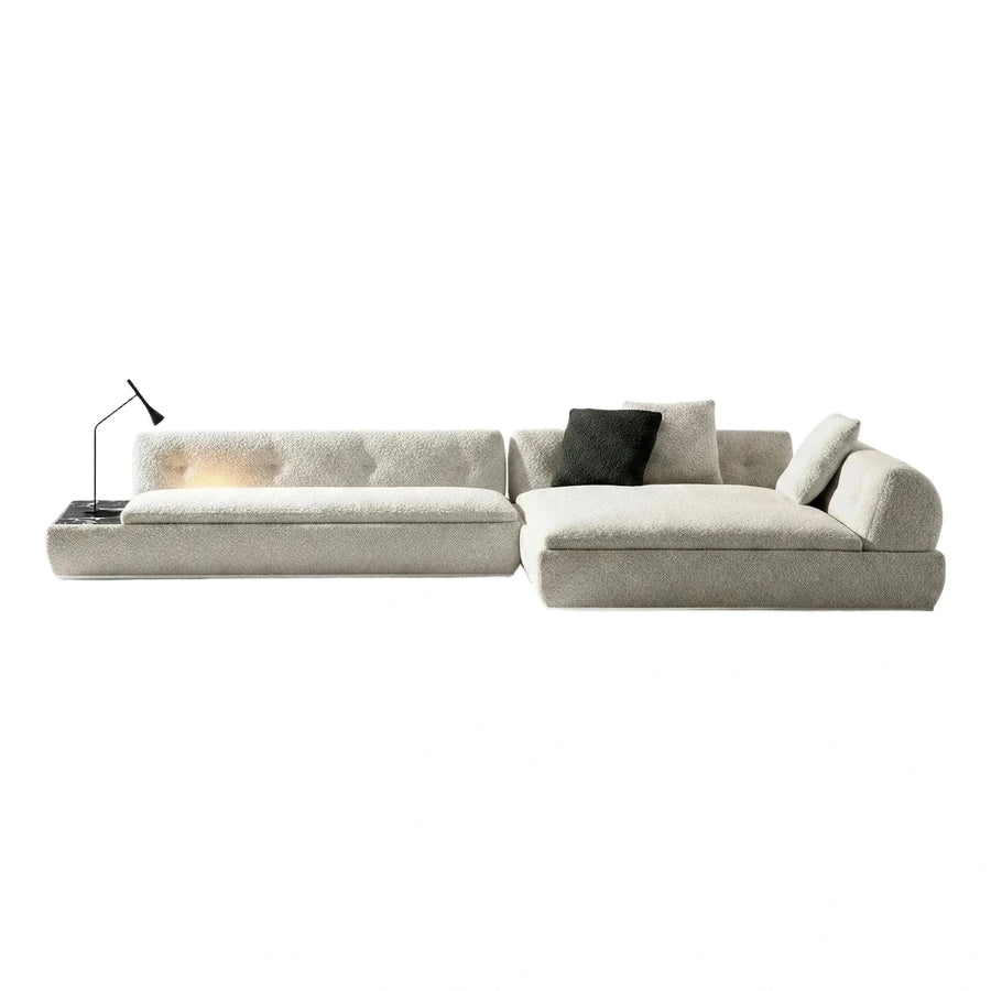 Cream Boucle L-Shaped Sectional Sofa With Table