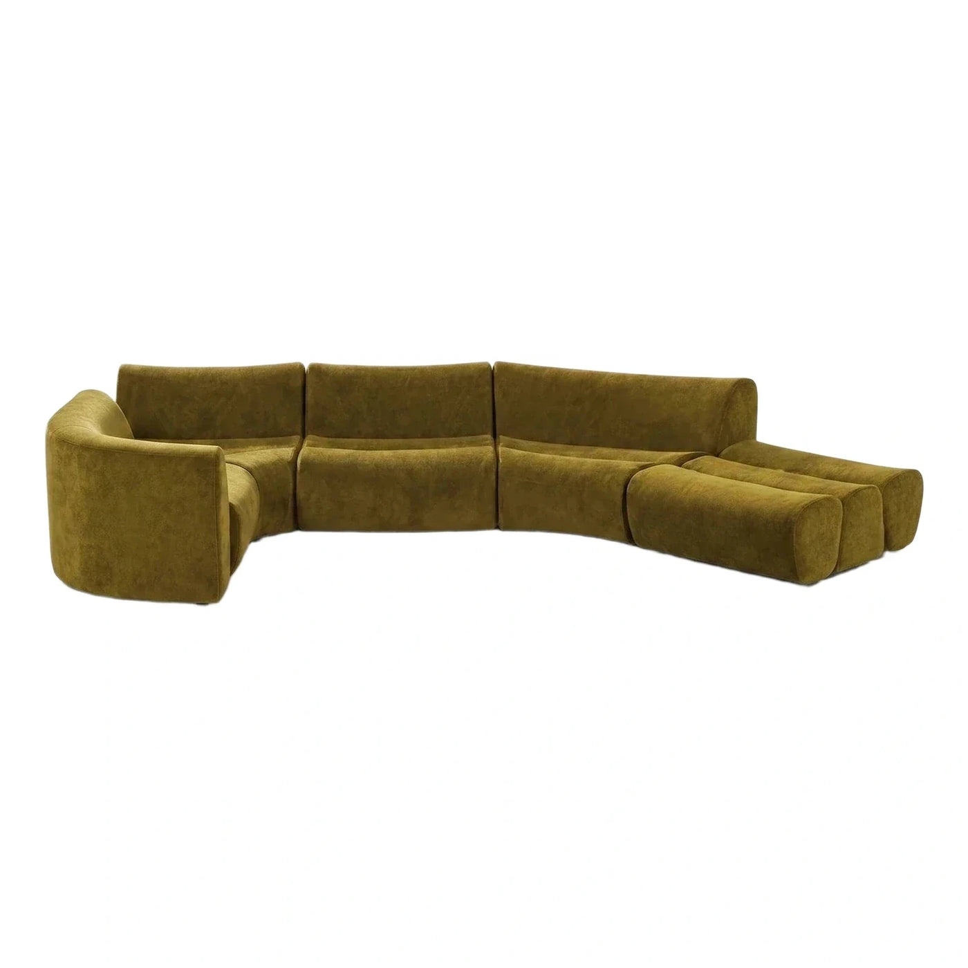 Curved Modular Sectional Sofa in Mustard Green Fabric