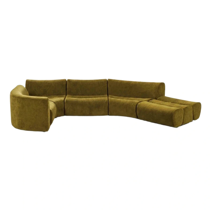 Curved Modular Sectional Sofa in Mustard Green Fabric