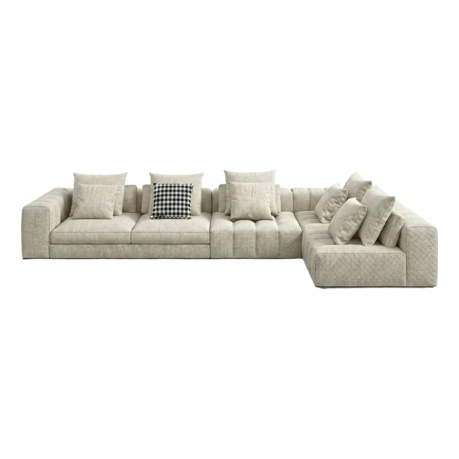Cream Textured Fabric Modular L-Shaped Sectional Sofa