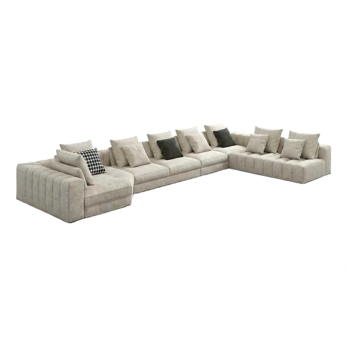 Modern Beige Fabric Sectional Sofa with Channel Tufting