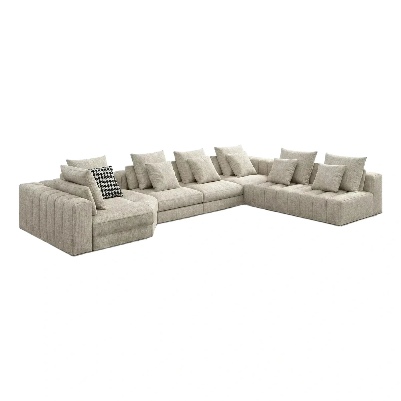 Cream Modular Sectional Sofa with Channel Tufting