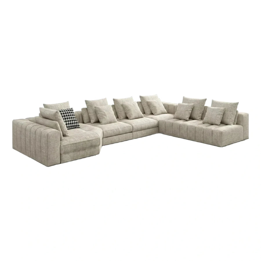 Cream Modular Sectional Sofa with Channel Tufting