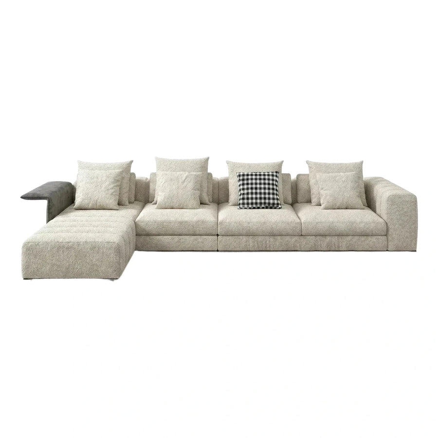 Cream Boucle Sectional Sofa with Chaise and Grey Accent