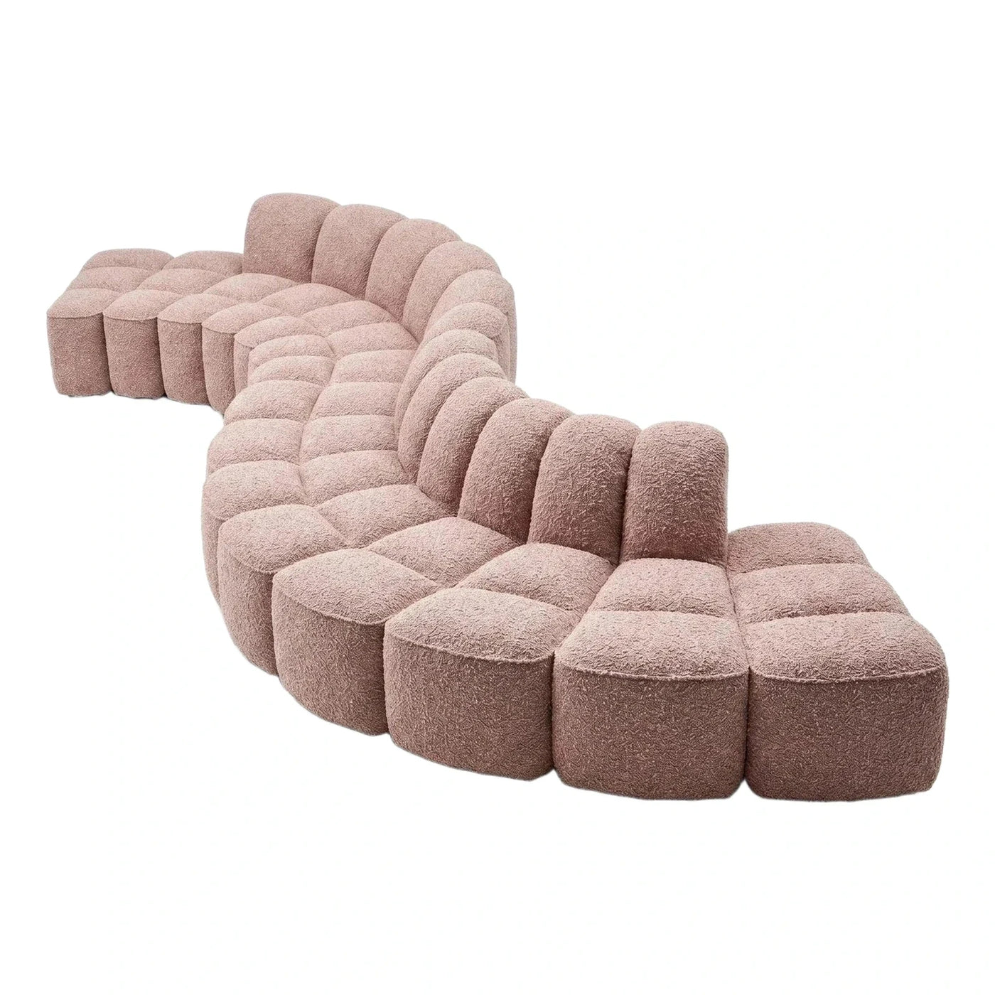 Modular Curved Boucle Sectional Sofa in Pink