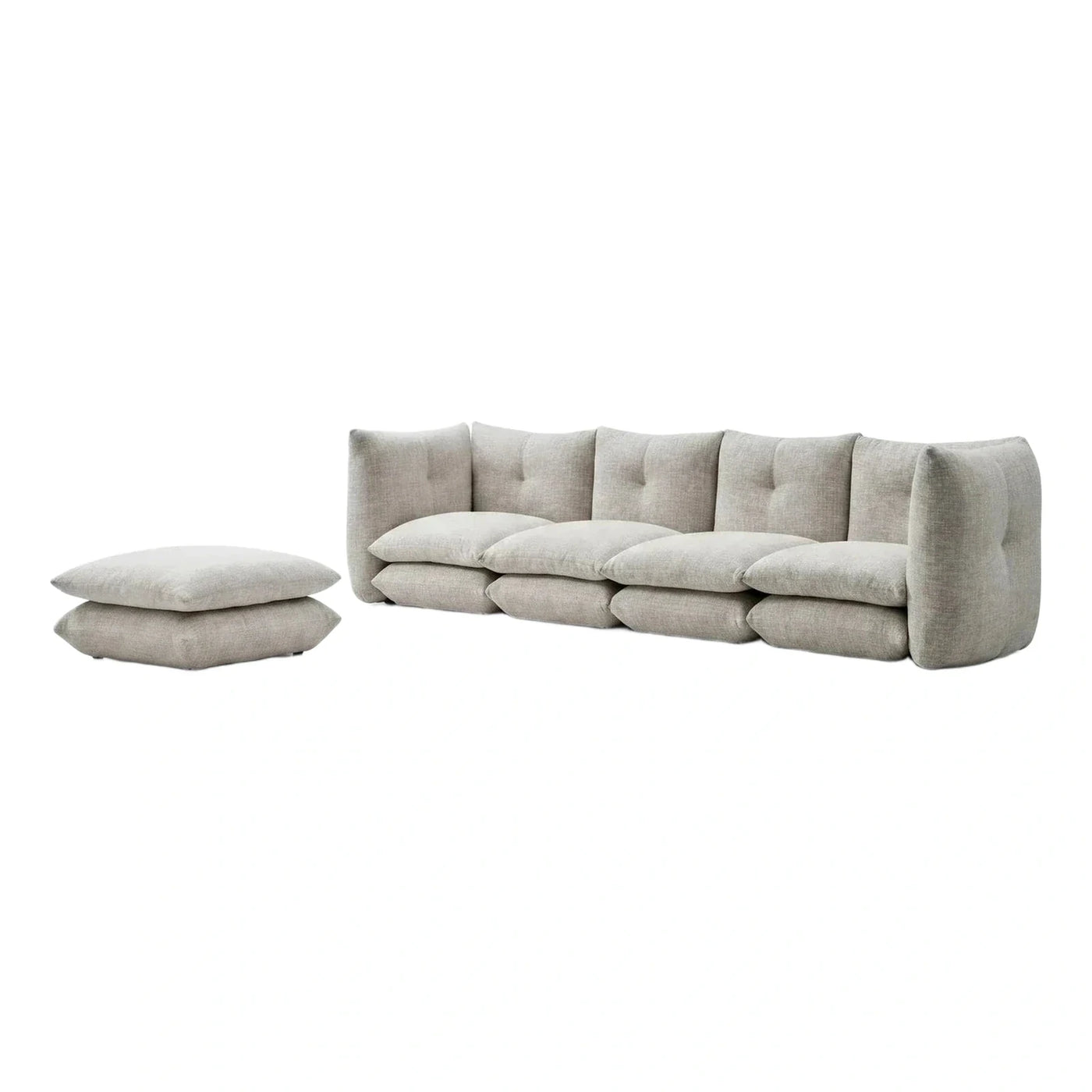 Modern Cream Fabric Modular Sectional Sofa with Ottoman