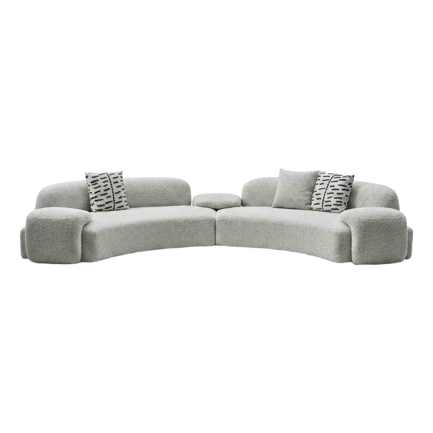 Curved Light Grey Boucle Sectional Sofa Set