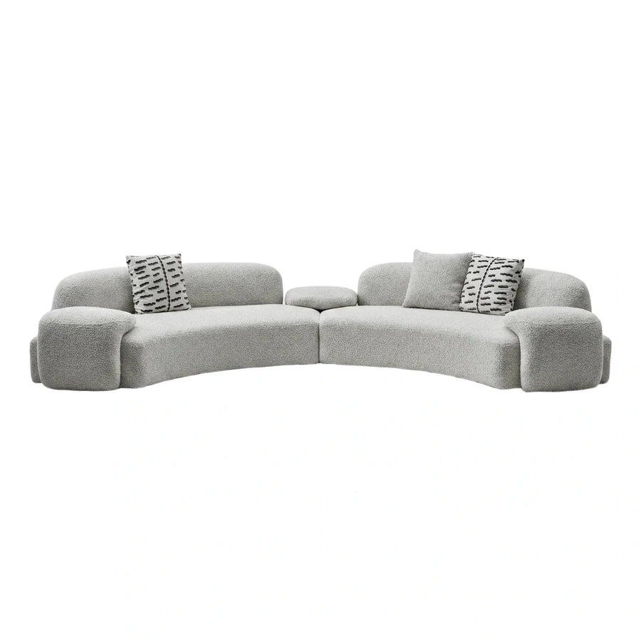 Curved Light Grey Boucle Sectional Sofa Set