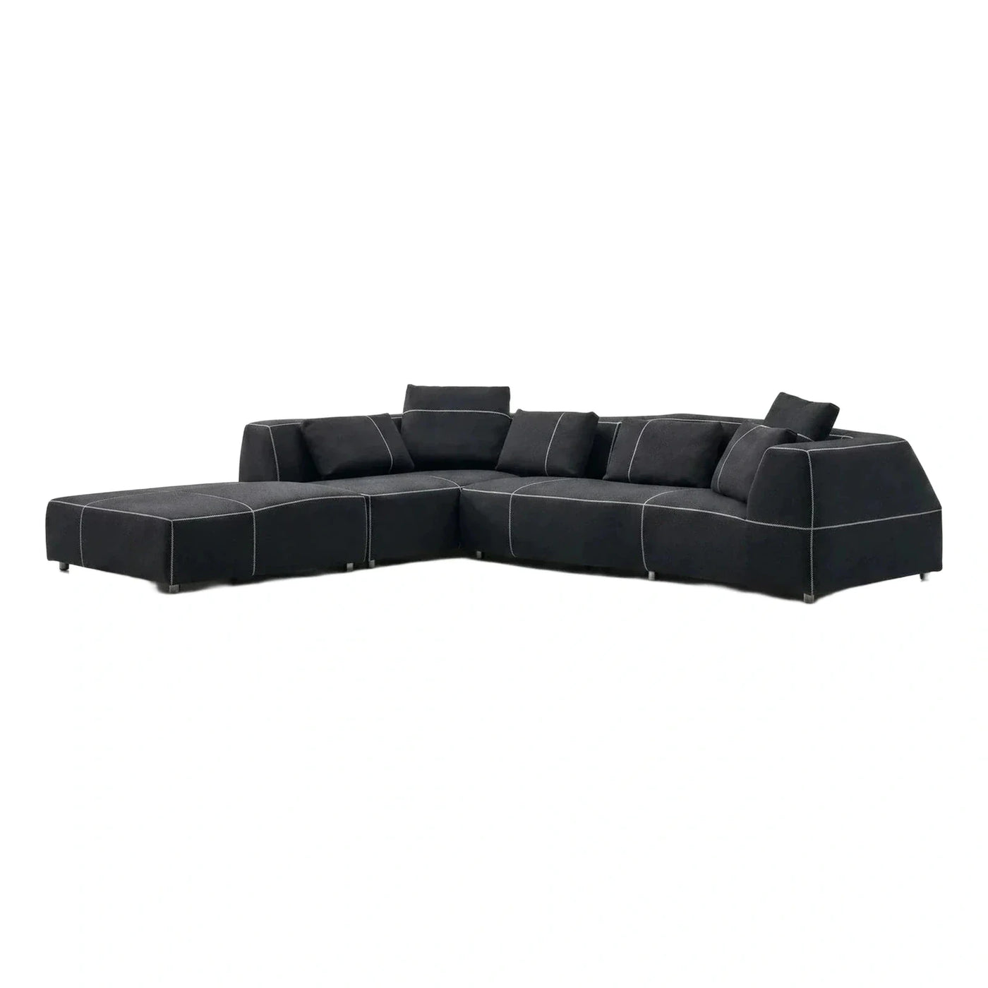 Modern Black L-Shaped Sectional Sofa with Contrast Stitching