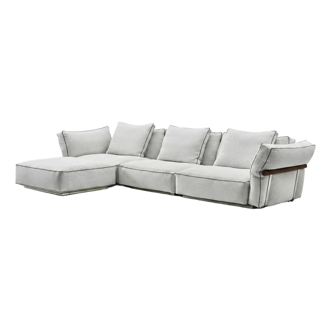 Modern Light Grey Fabric Sectional Sofa With Wood Armrest
