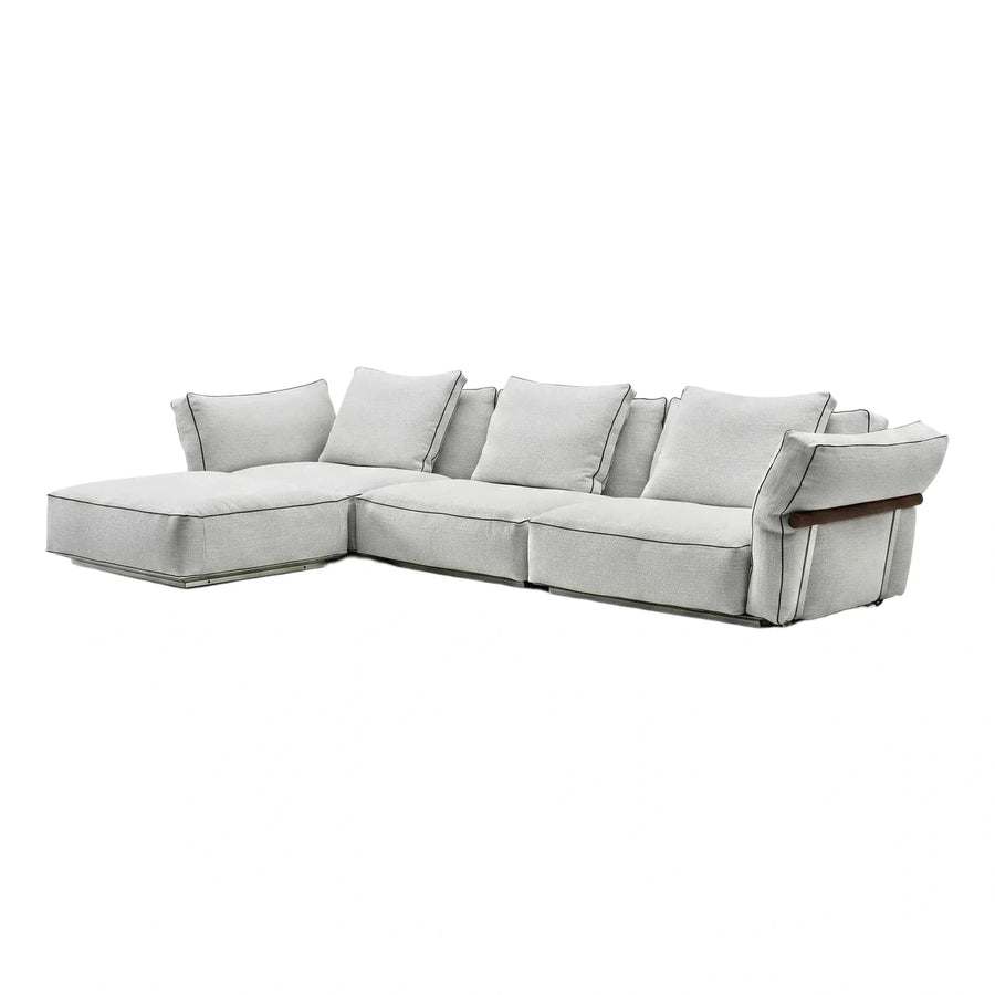 Modern Light Grey Fabric Sectional Sofa With Wood Armrest