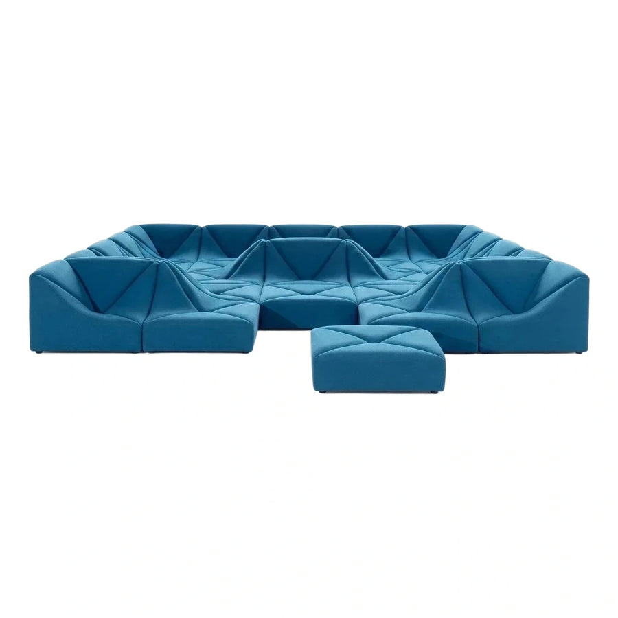 Deep Blue Geometric Modular Sectional Sofa with Ottoman