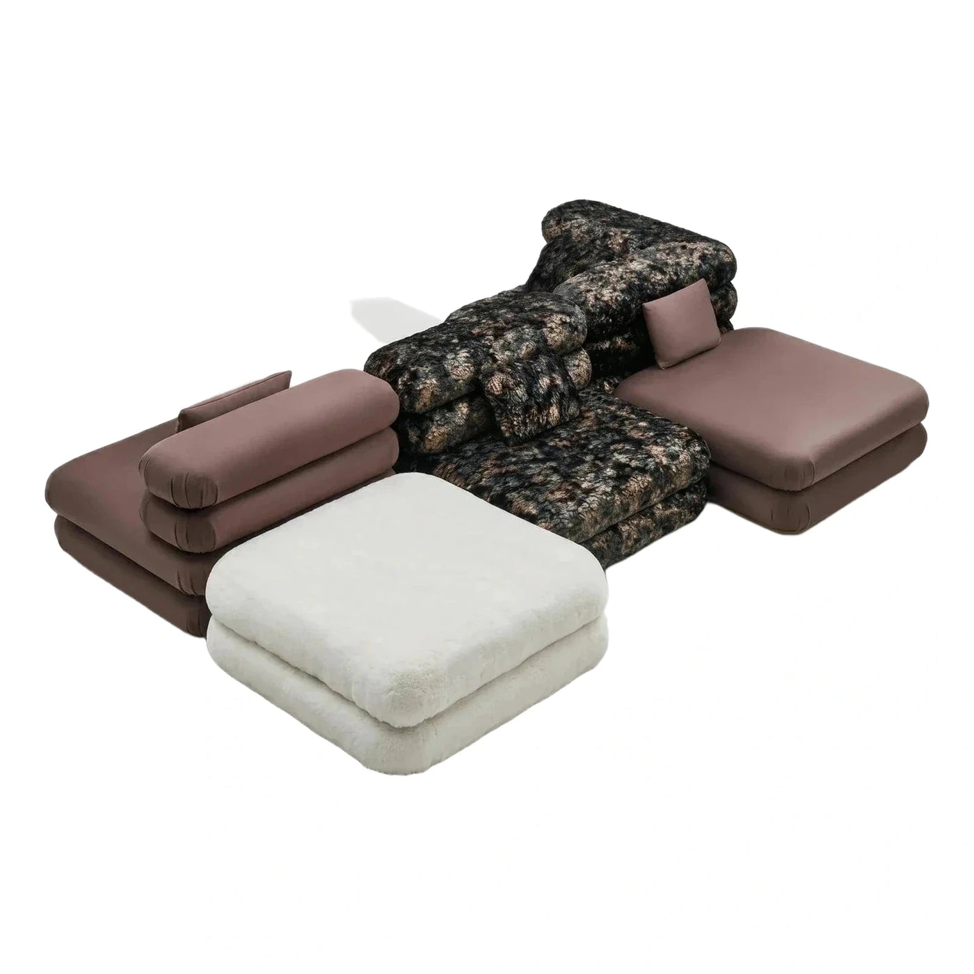 Modular Sectional Sofa Mixed Materials Brown White