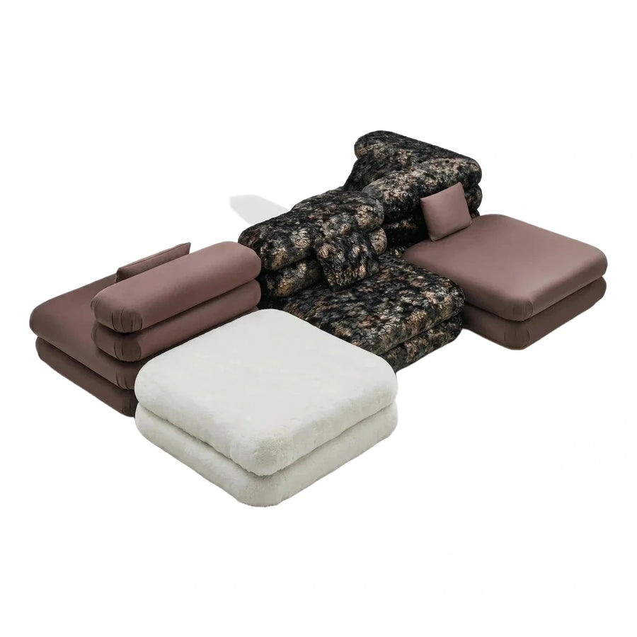 Modular Sectional Sofa Mixed Materials Brown White
