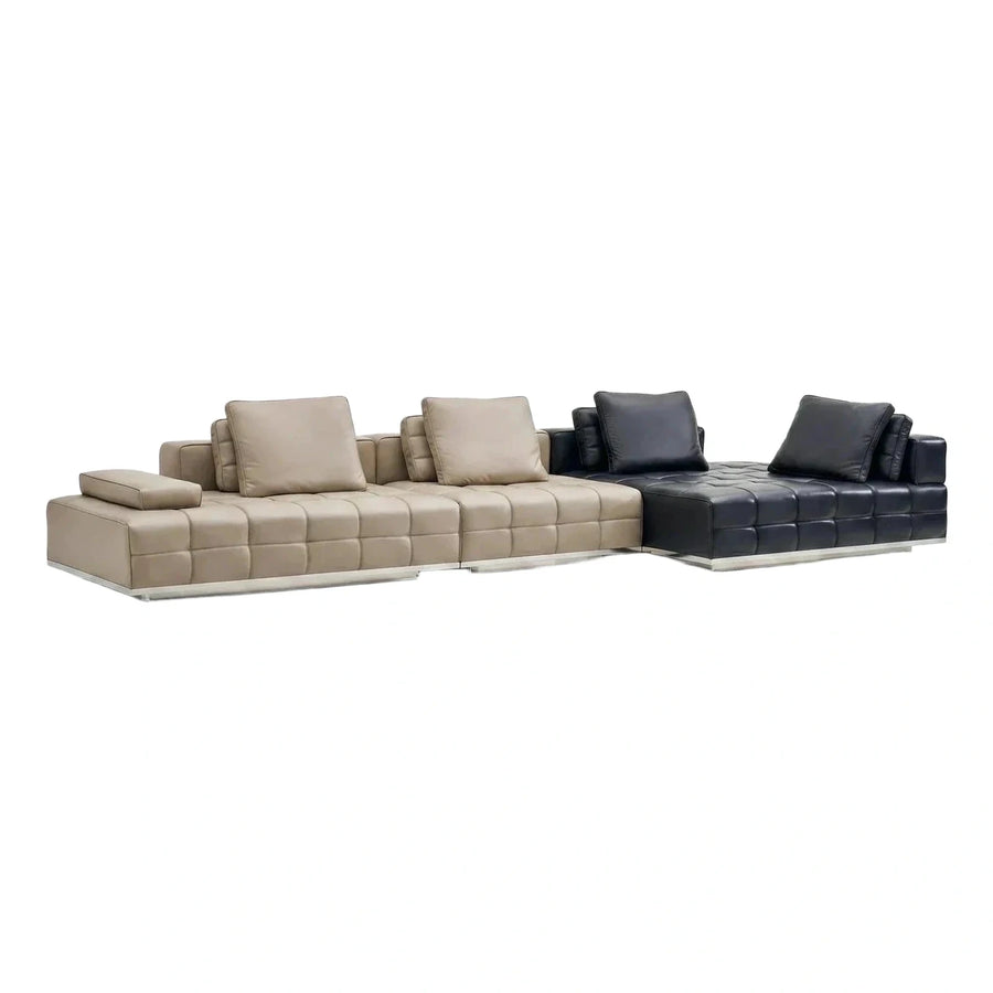Modern Two-Tone Leather Sectional Sofa with Metal Base