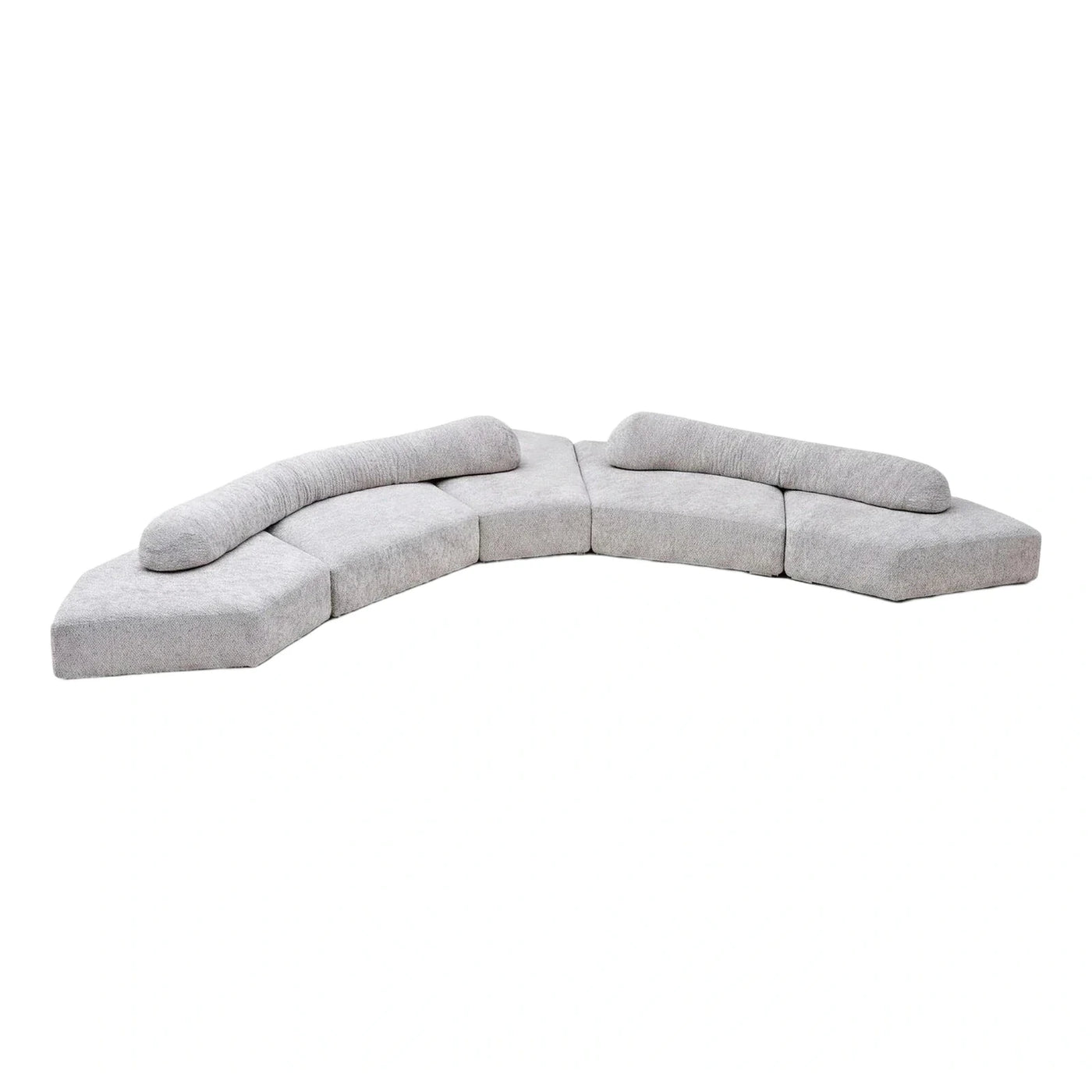 Light Grey Curved Modular Sectional Sofa with Bolster Backrests