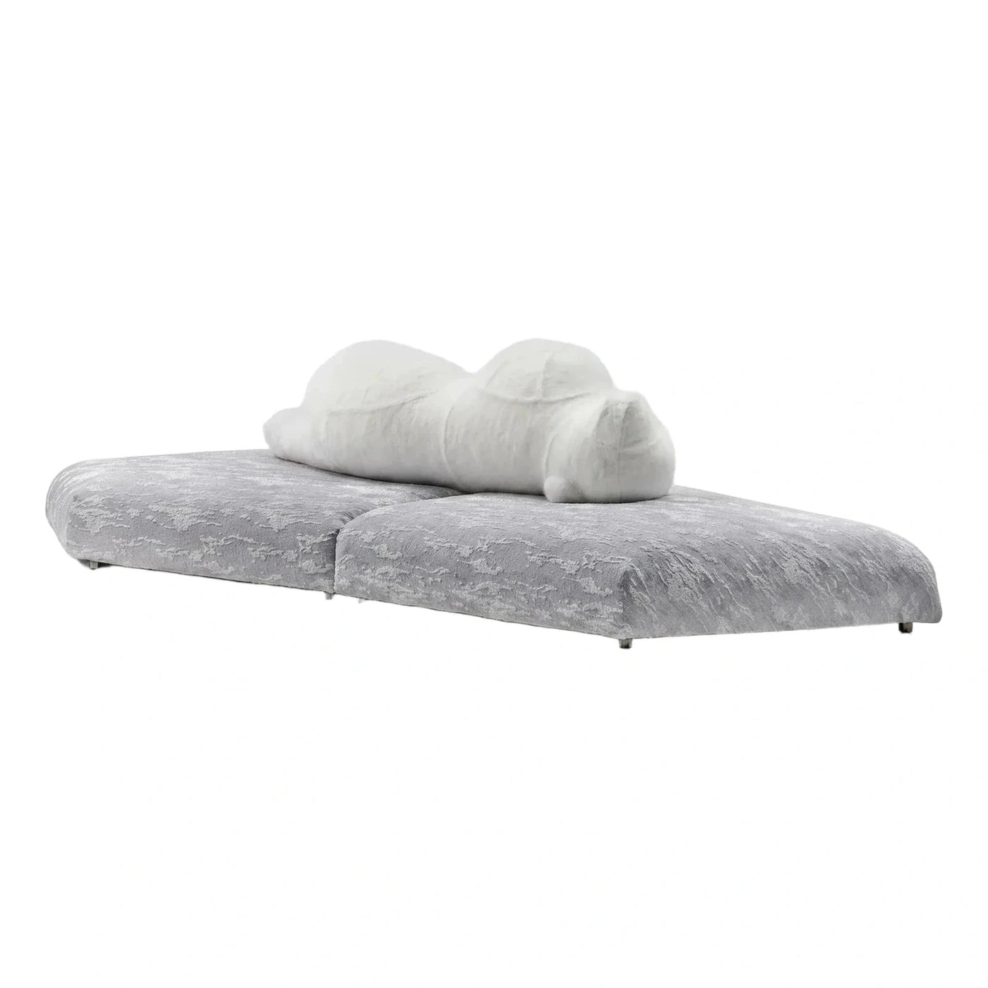 Modern Grey Textured Modular Sofa with White Plush Pillow