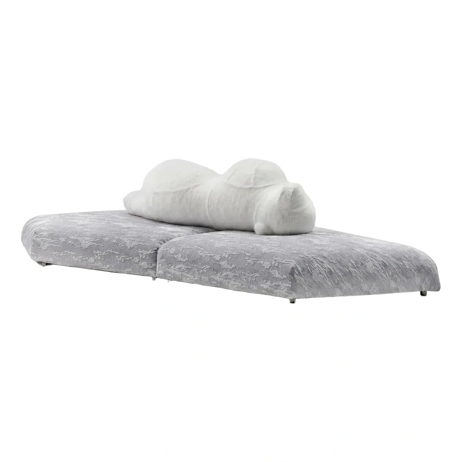 Modern Grey Textured Modular Sofa with White Plush Pillow