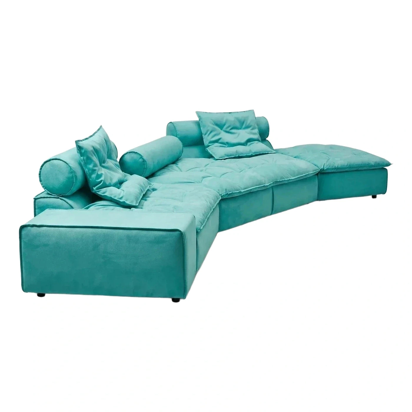 Teal Curved Modular Sectional Sofa with Pillows