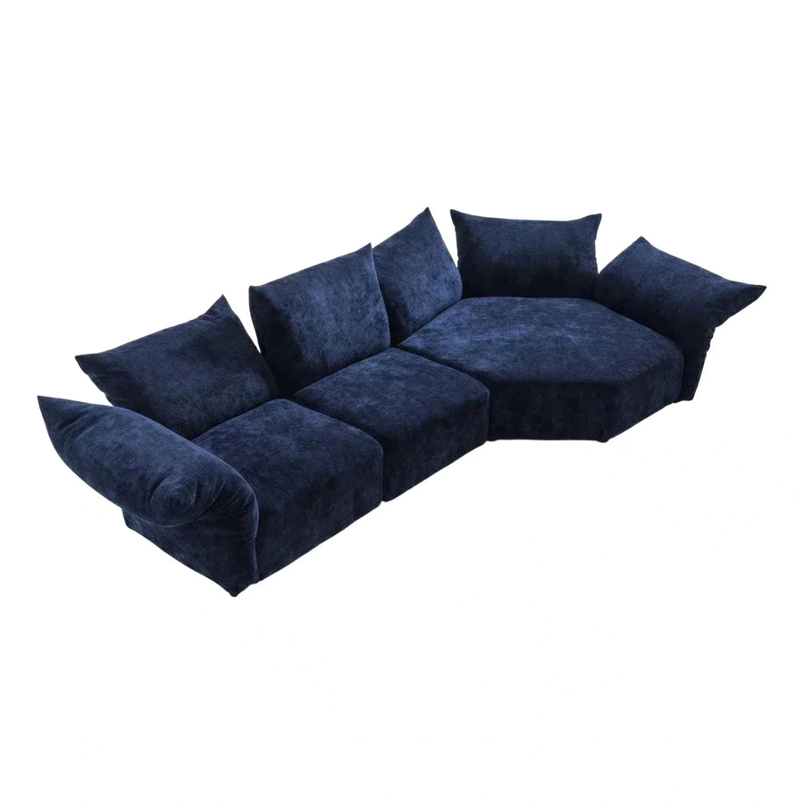Navy Blue Velvet Modular L-Shaped Sectional Sofa