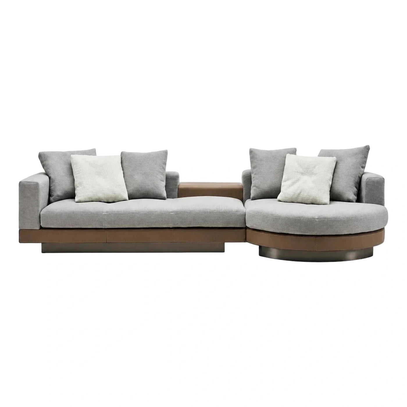 Modern Grey Fabric Sectional Sofa with Leather Base