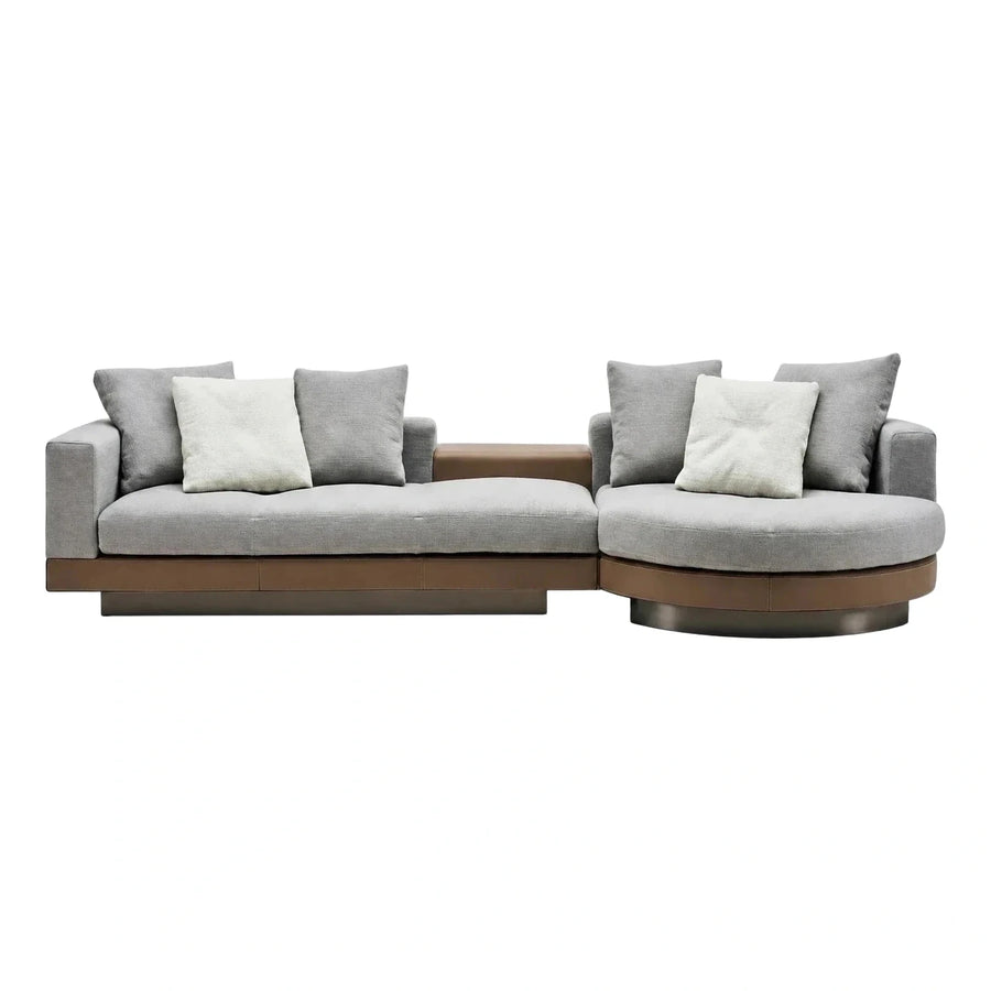 Modern Grey Fabric Sectional Sofa with Leather Base
