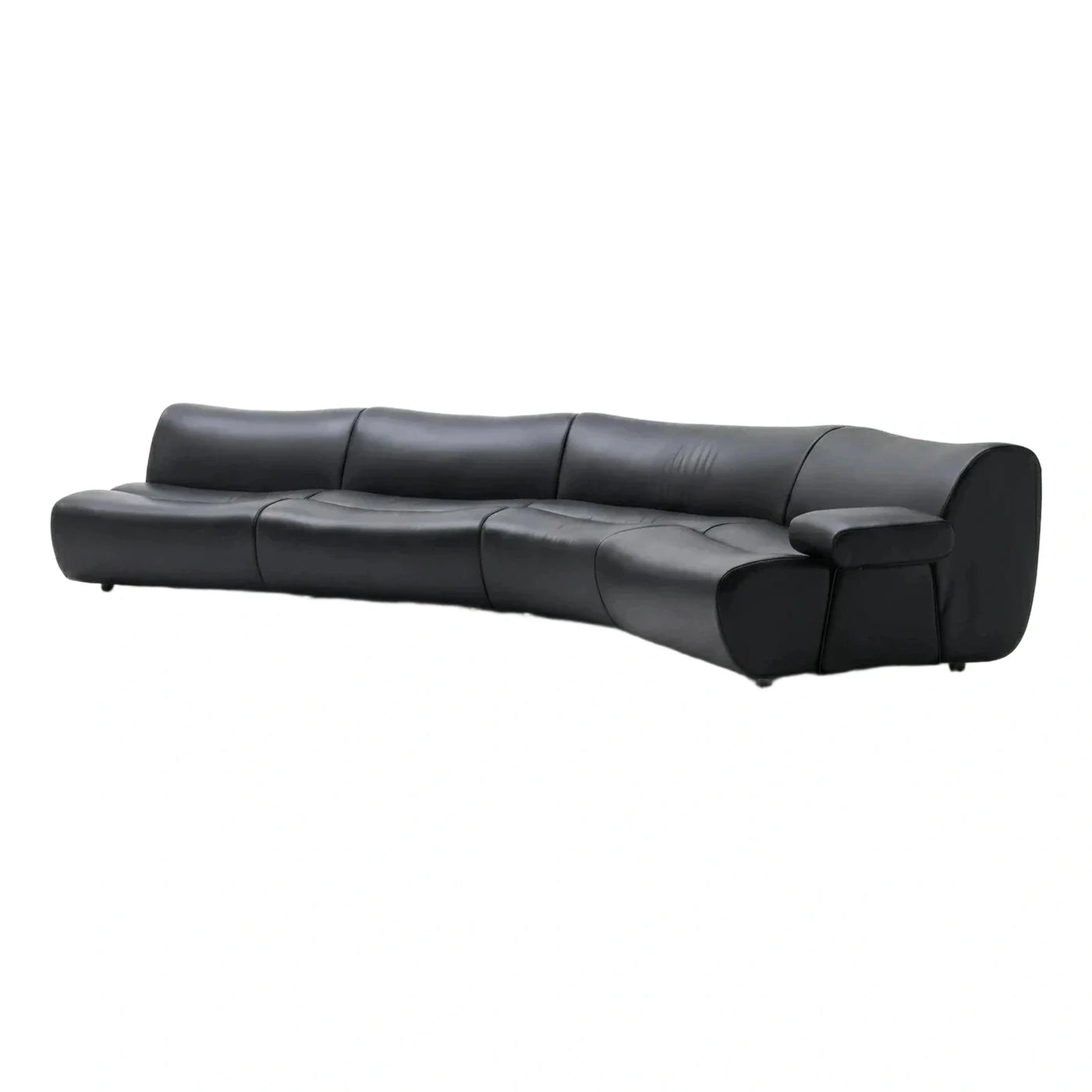 Modern Black Leather Curved Sectional Sofa