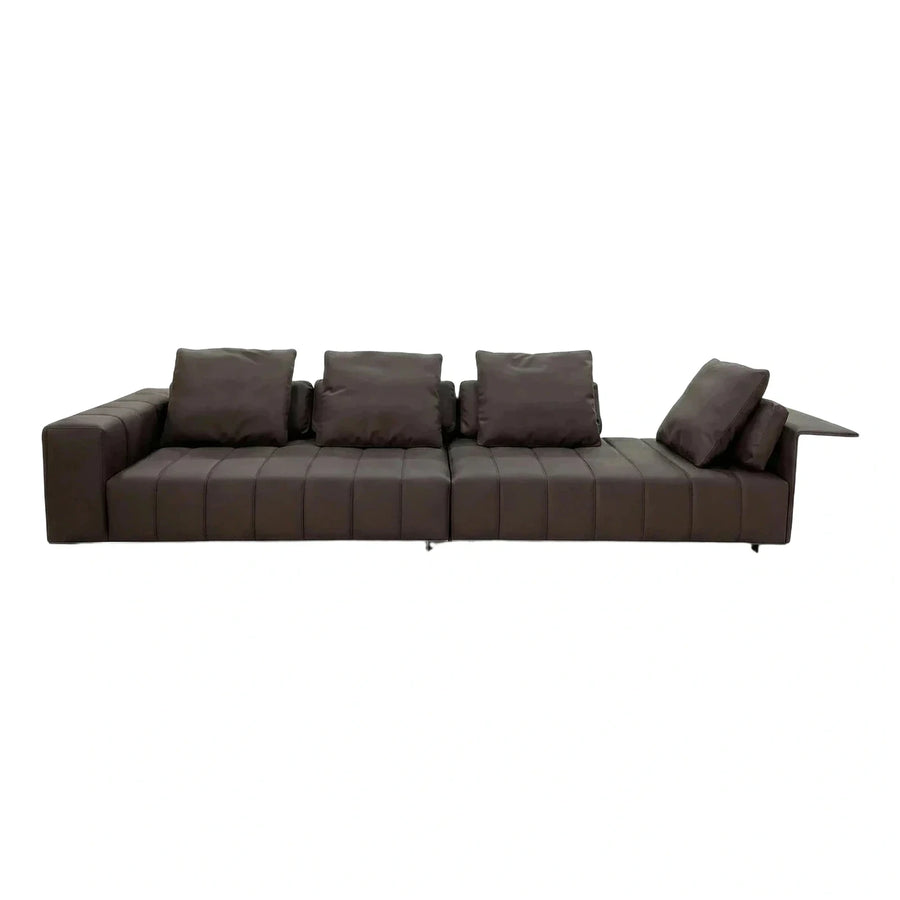 Modern Dark Brown Leather Modular Sofa with Side Shelf