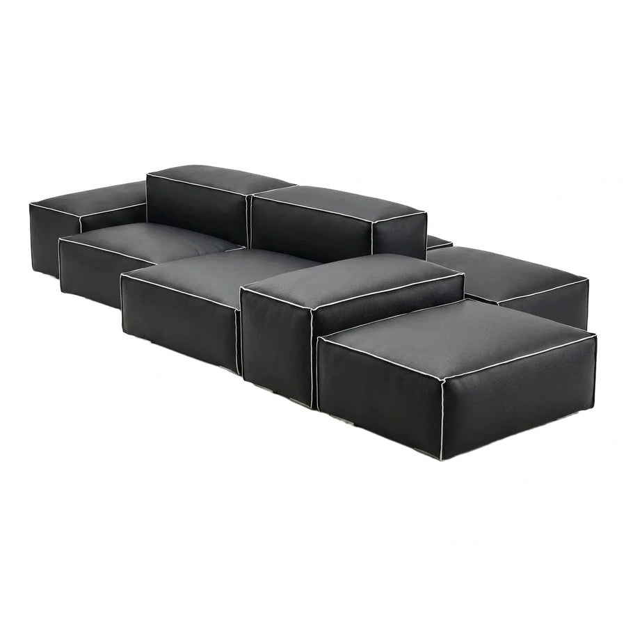 Black Modular Leather Sectional Sofa with White Piping