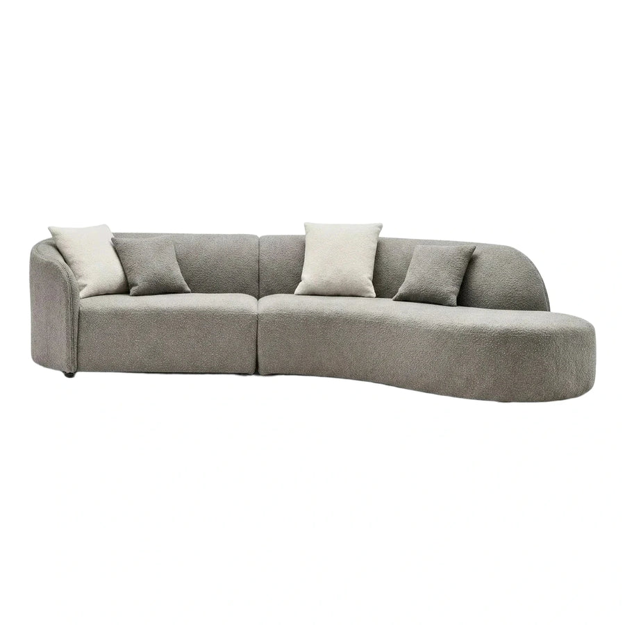 Modern Grey Curved Boucle Sectional Sofa