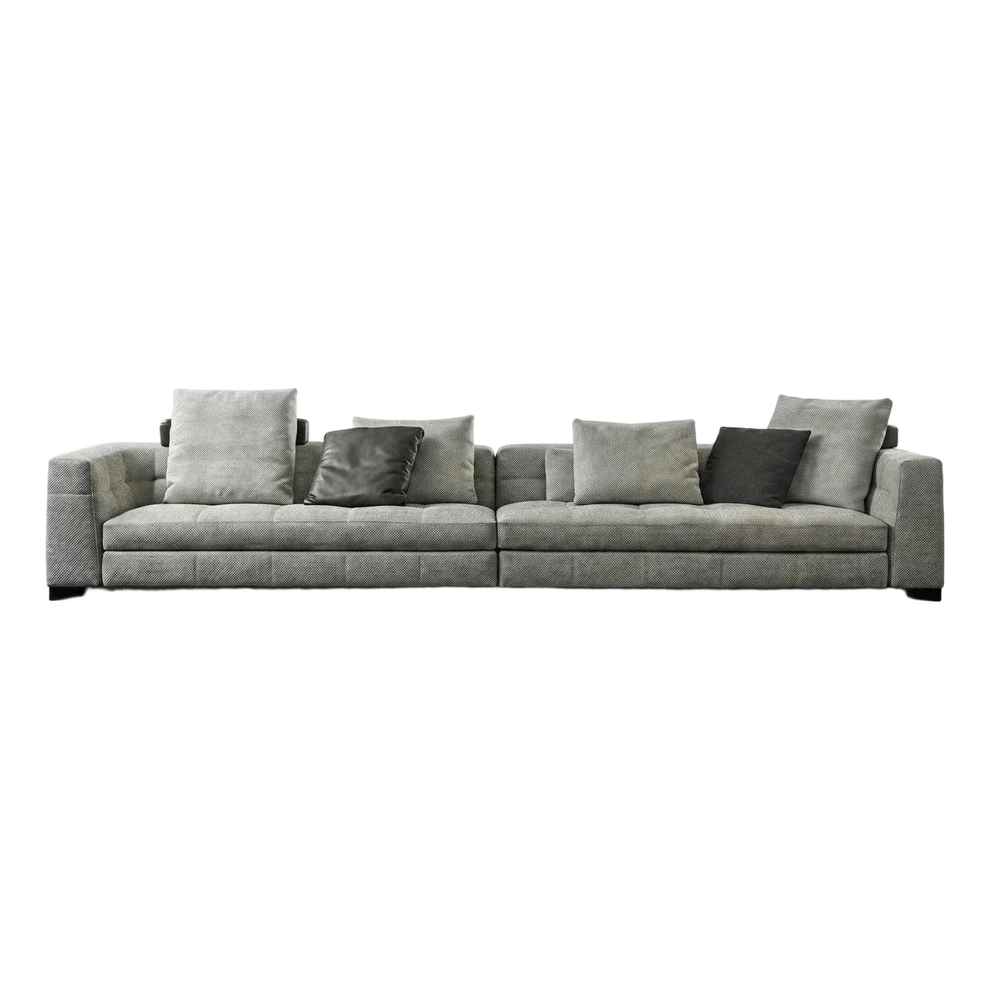 Grey Boucle Modular Sectional Sofa with Leather Pillows