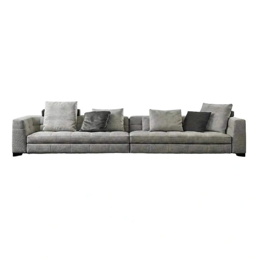Grey Boucle Modular Sectional Sofa with Leather Pillows