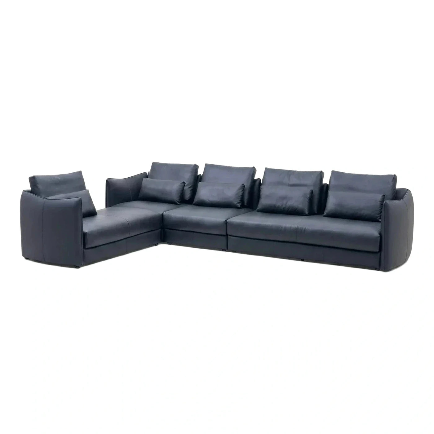 Modern Dark Blue Leather L-Shaped Sectional Sofa