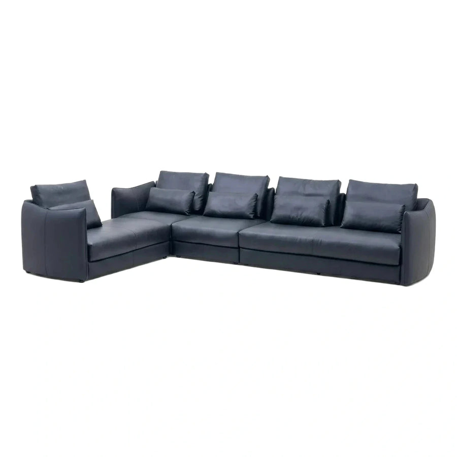 Modern Dark Blue Leather L-Shaped Sectional Sofa