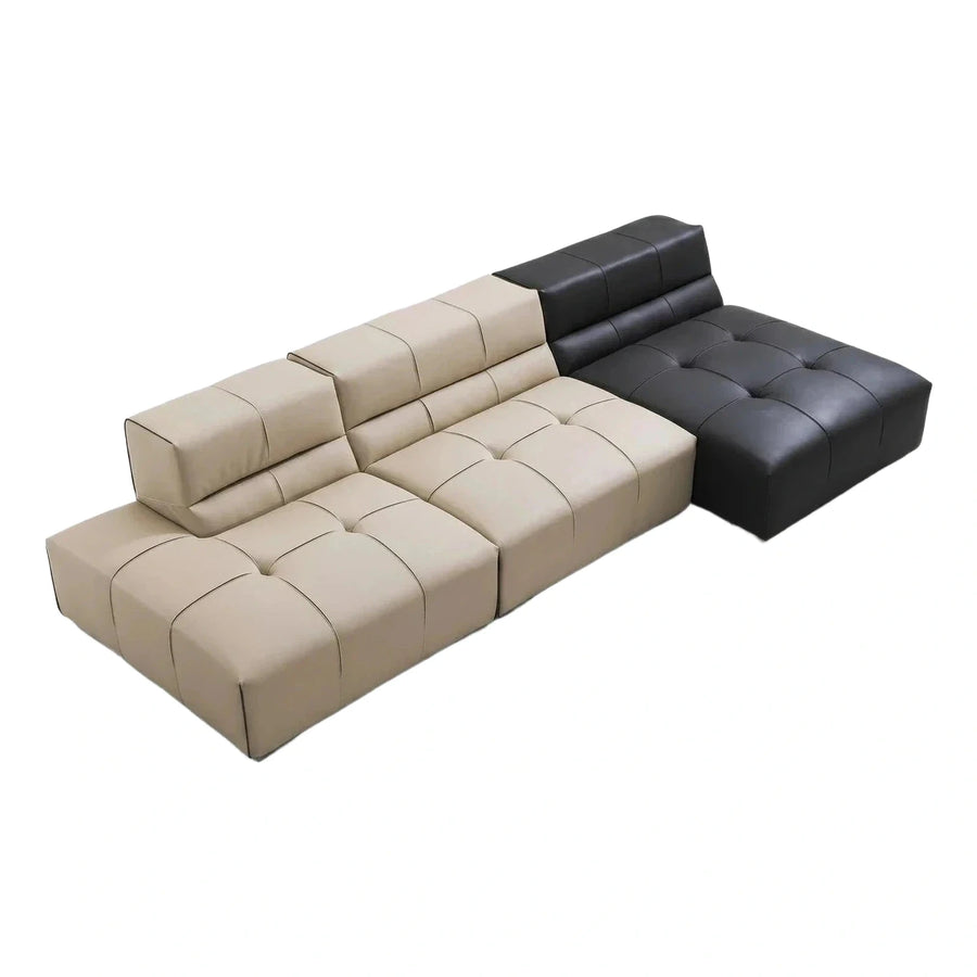 Modern Modular Leather Sectional Sofa Beige and Black