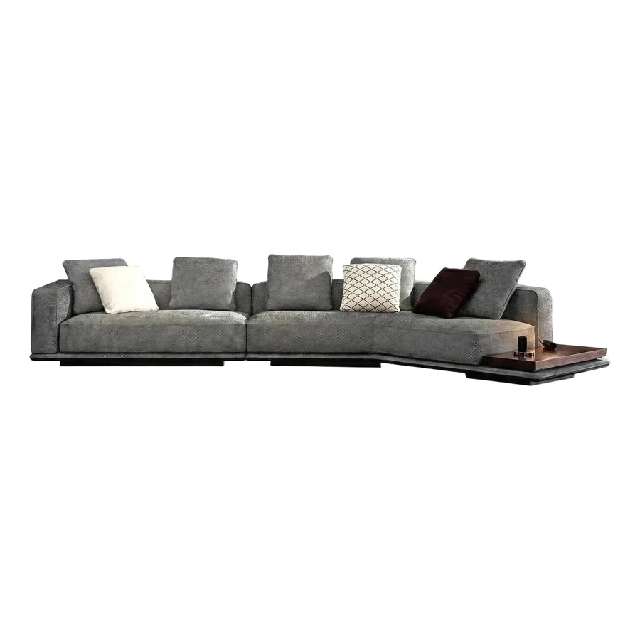 Modern Grey Textured Sectional Sofa With Wooden Side Table