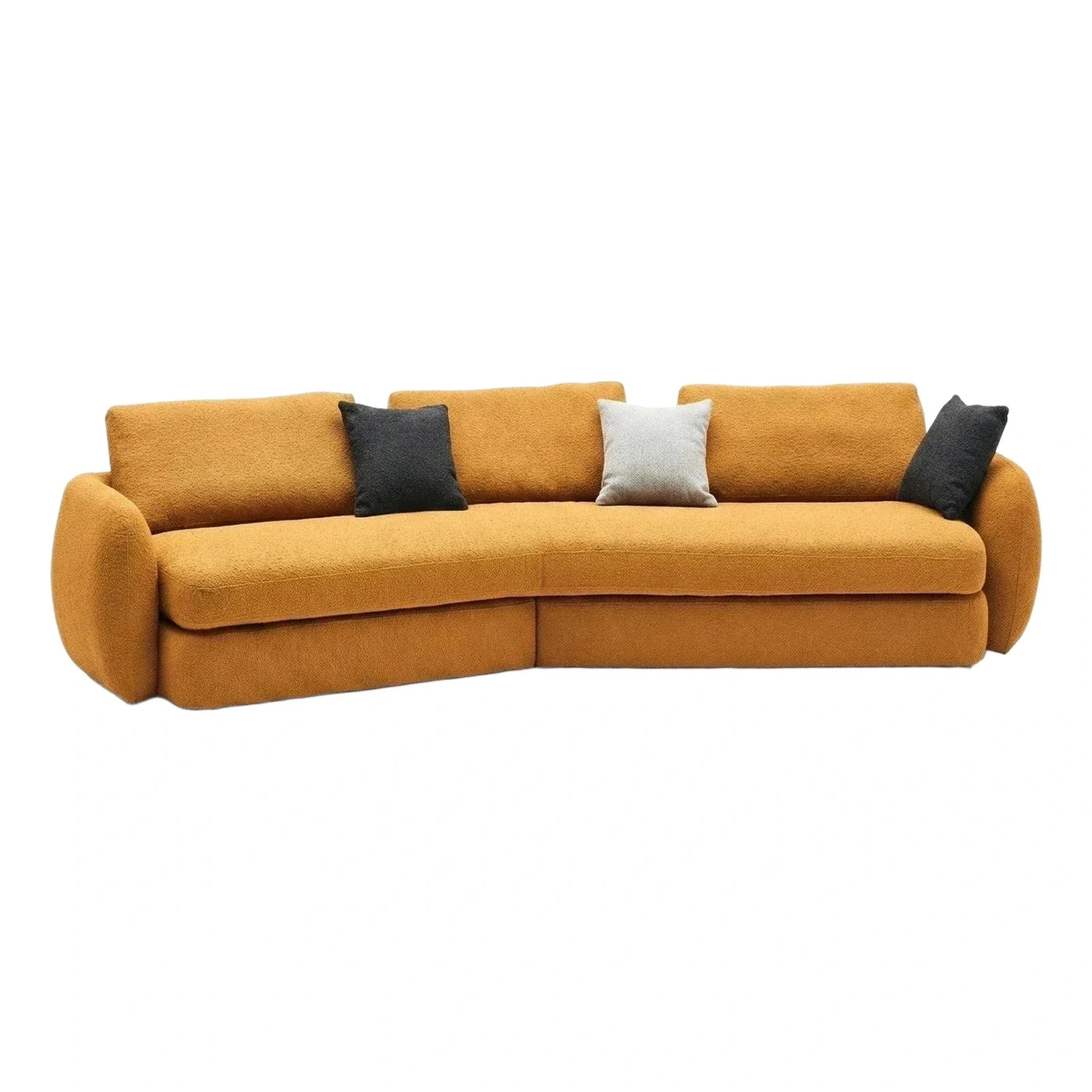 Modern Mustard Yellow Boucle Curved Sectional Sofa