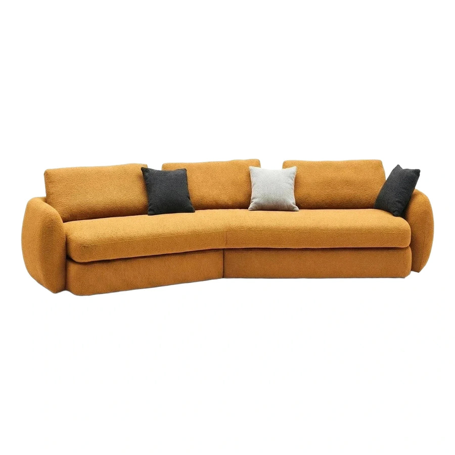 Modern Mustard Yellow Boucle Curved Sectional Sofa