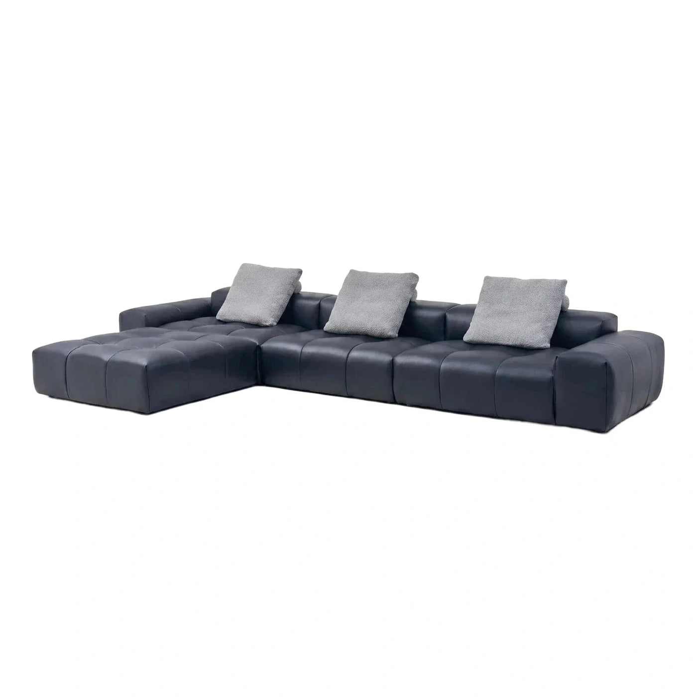 Modern Dark Blue Leather Modular Sectional Sofa