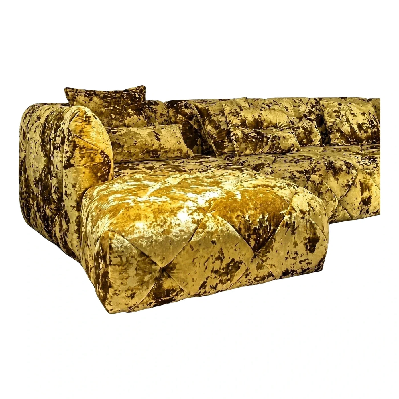 Gold Crushed Velvet Tufted Modular Sectional Sofa
