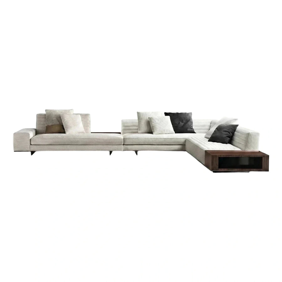 Modern Cream Modular Sectional Sofa with Dark Wood Table