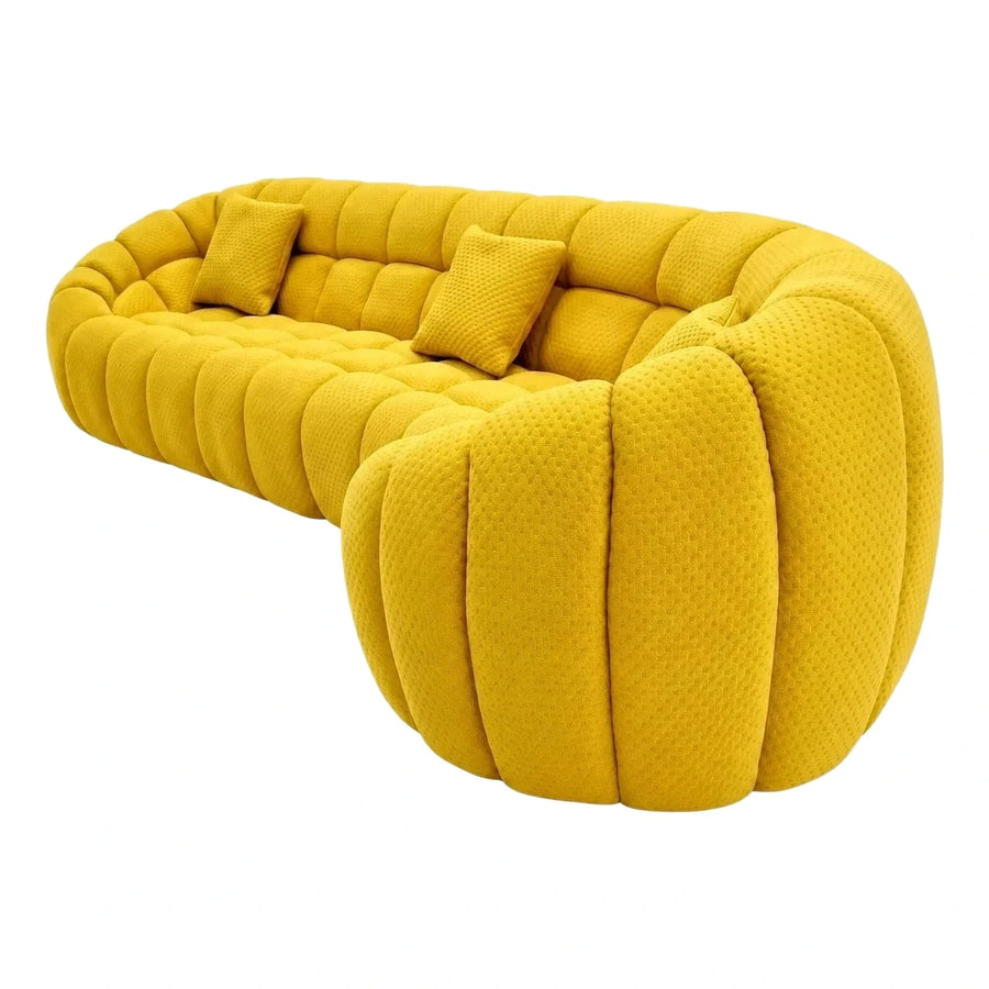 Modern Yellow Curved Sectional Sofa Ribbed Fabric