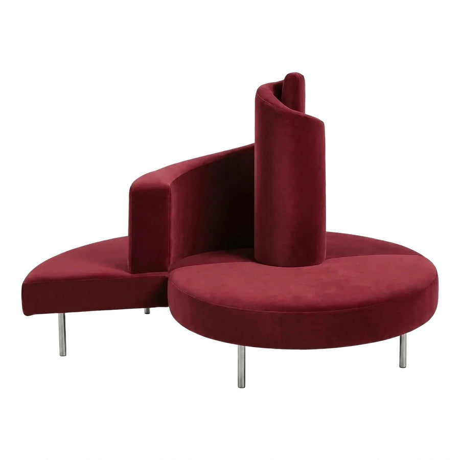 Modern Burgundy Velvet Curved Sectional Sofa