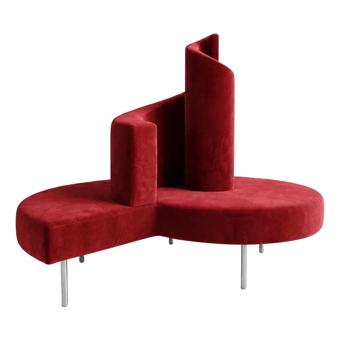 Sculptural Red Velvet Curved Sectional Sofa