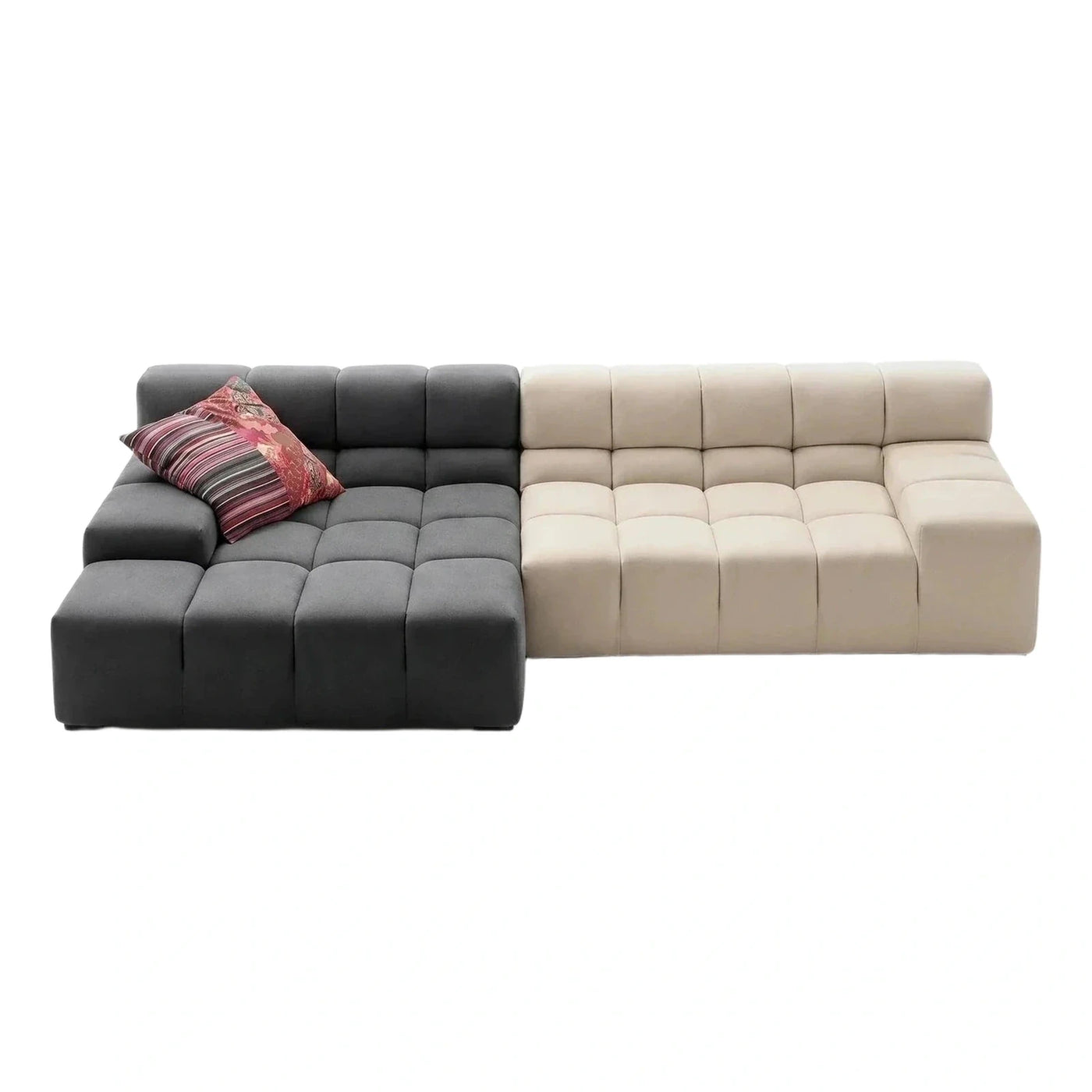 Modular L-Shaped Sectional Sofa Grey Beige Fabric