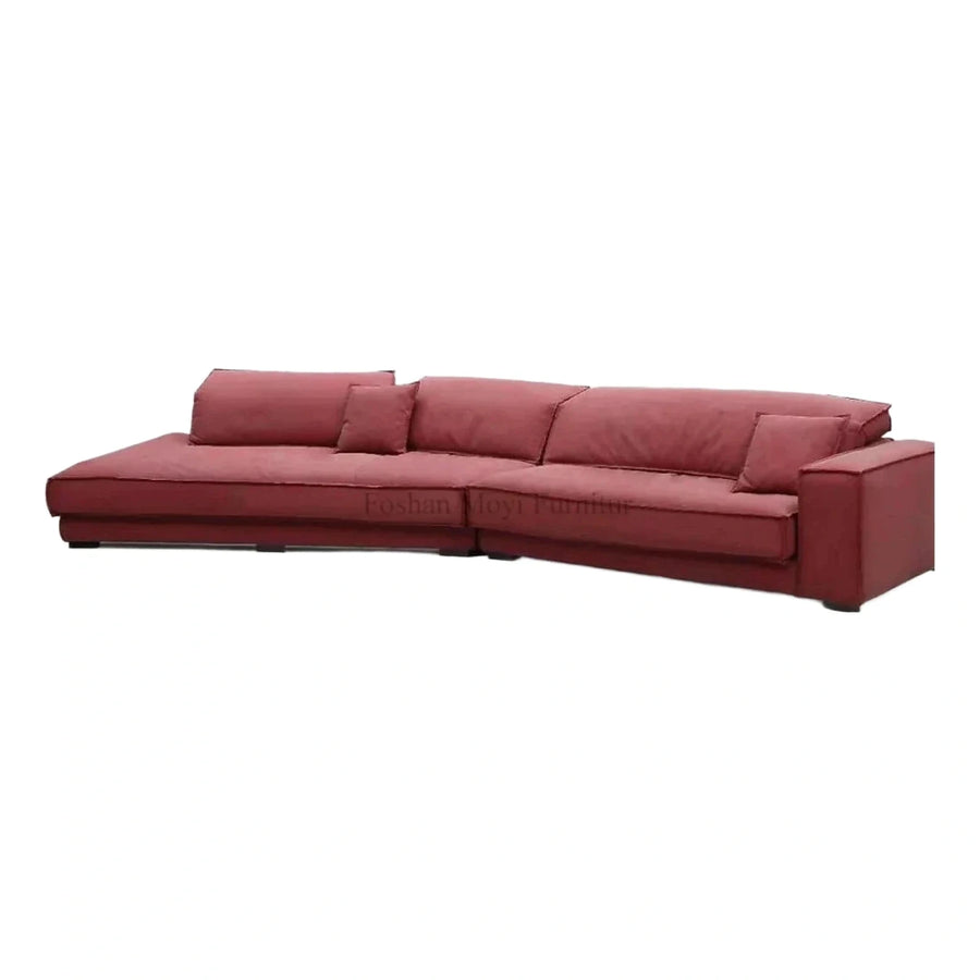 Modern L-Shaped Sectional Sofa Red Leather Upholstery